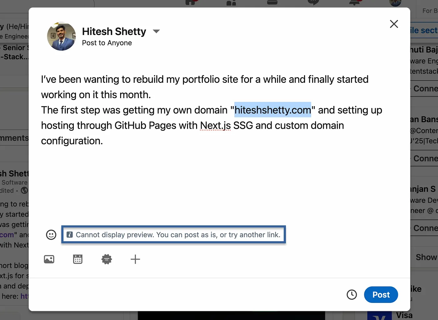 No preview when shared on LinkedIn