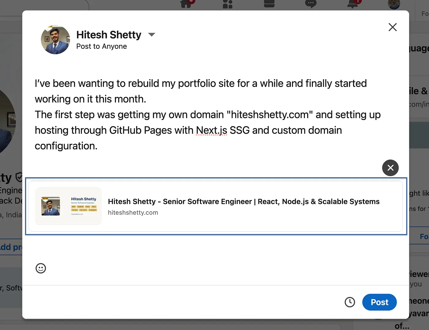 Preview of the Website when shared on LinkedIn